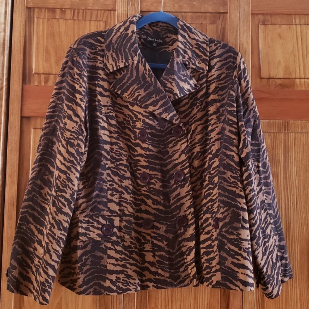 DANA TAYLOR double breasted animal print jacket sz XL woman